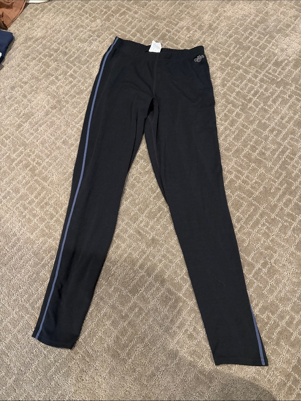 Kids Black thermal Leggings with blue side stripe